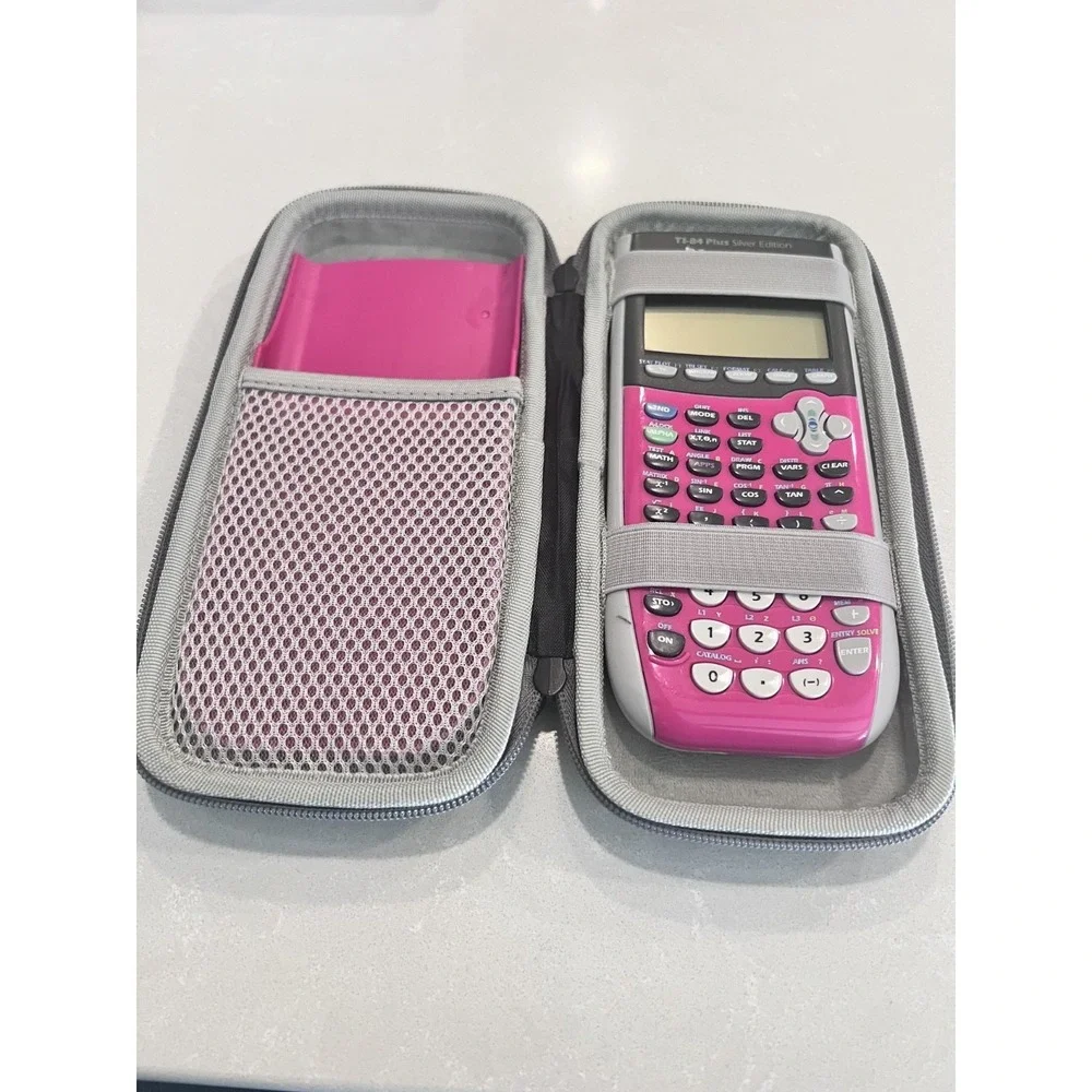 UNBRANDED-Hardshell Zipper Calculator Case Gray Double Pocket Inside.